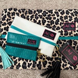 Makeup Junkie Bags Set - Leopard, White, and Teal